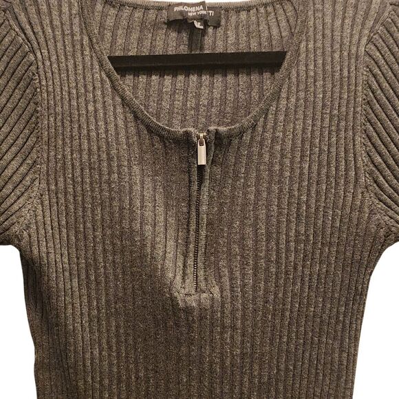 Philomena Petti Ribbed Sweater Women's XL Charcoal Gray 1/4 Zip Up Stretch Rayon - Picture 6 of 6